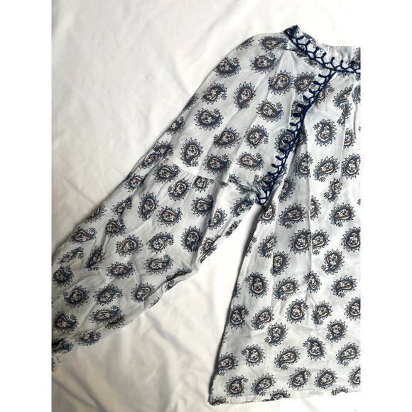 Roller Rabbit Bennet Dinna Top, Boho Peasant Blouse, Light Blue Paisley, M - Picture 2 of 6